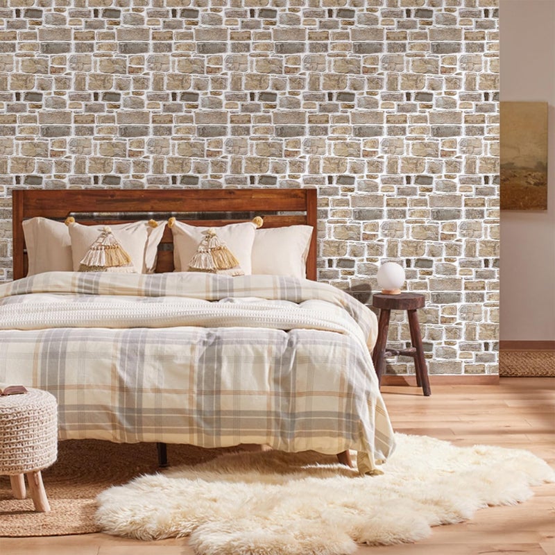 Commomy 10 Pcs Faux Stone 3D Wall Panels Peel and Stick - 11.8" x 11.8" Stone Panels for Wall 3D Brick Wallpaper Peel and Stick Self-Adhesive Tiles for Kitchen, Bedroom, Living Room, TV Background, RV - Image 3